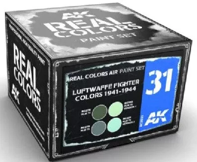 AK Interactive RCS31 Real Colors: Luftwaffe Fighter 1941-1944 Acrylic Lacquer Paint Set (4) 10ml Bottles