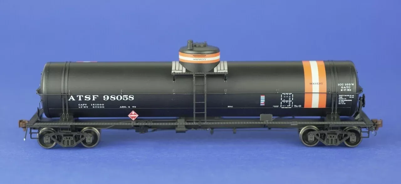 American Limited Models 1827 HO Scale GATC Welded Tank Car Santa Fe (White/Red Solvent) ATSF 98058