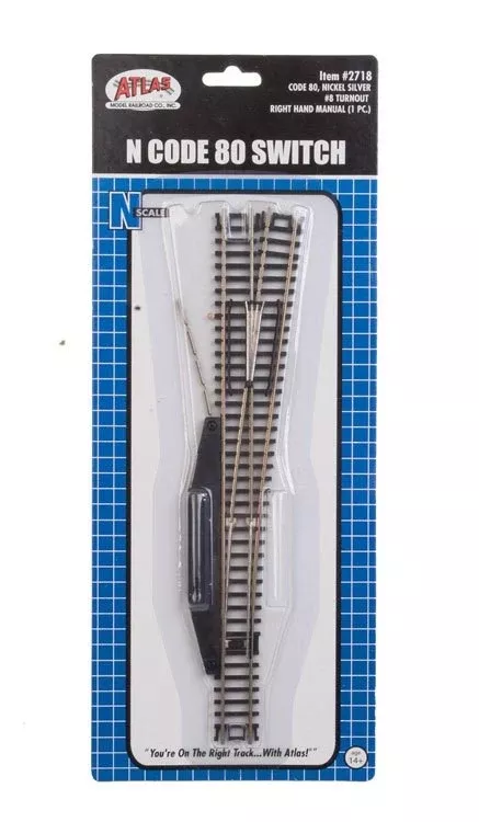 Atlas 2718 N Code 80 Nickel Silver #8 Right Hand Manual Switch Turnout