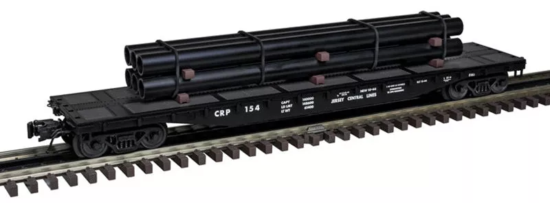 Atlas 3001883-1 CENTRAL RAILROAD OF NEW JERSEY 52’6″ Flat Car with Pipe Load TMAN Black/White #140 limited O Scale NEW
