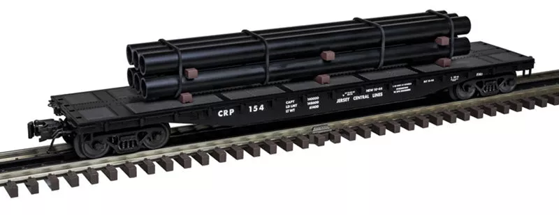Atlas 3001883-2 CENTRAL RAILROAD OF NEW JERSEY 52’6″ Flat Car with Pipe Load TRAINMAN #154 limited O Scale NEW