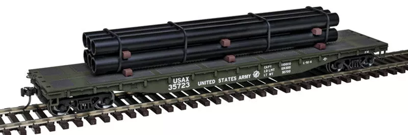 Atlas 3001887-4 US ARMY TRANSPORTATION CORPS 52’6″ Flat Car with Pipe Load TRAINMAN#35723 imited O Scale NEW