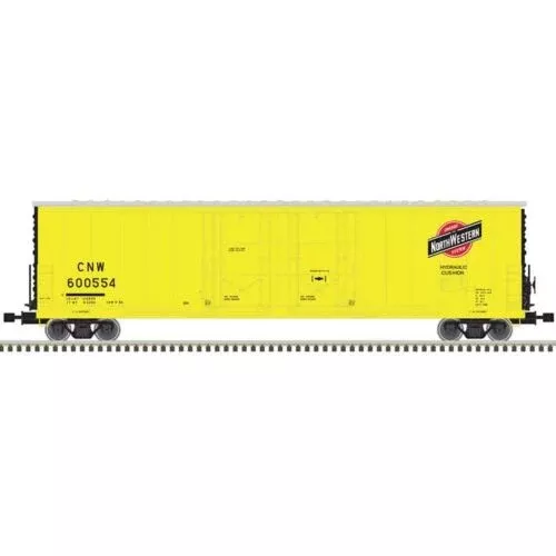 Atlas Model Railroad 50005200 N Scale Evans 53′ Double Plug-Door Boxcar – Ready to Run – Master(R) — Chicago & North Western 600523 (yellow, black)