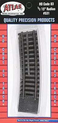 Atlas Model Railroad 531 HO Scale Code 83 Curved Snap Track — 1/2 Section – 15″ Radius pkg(4)