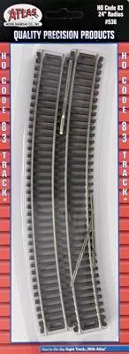 Atlas Model Railroad 536 HO Scale Code 83 Curved Snap Track — 24″ Radius w/Brown Ties pkg(6)