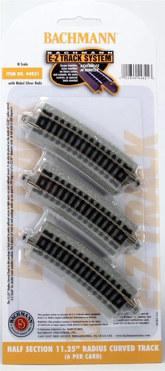 Bachmann N 44821 EZ Track 11.25" Radius 1/2 Curve Sections (6)