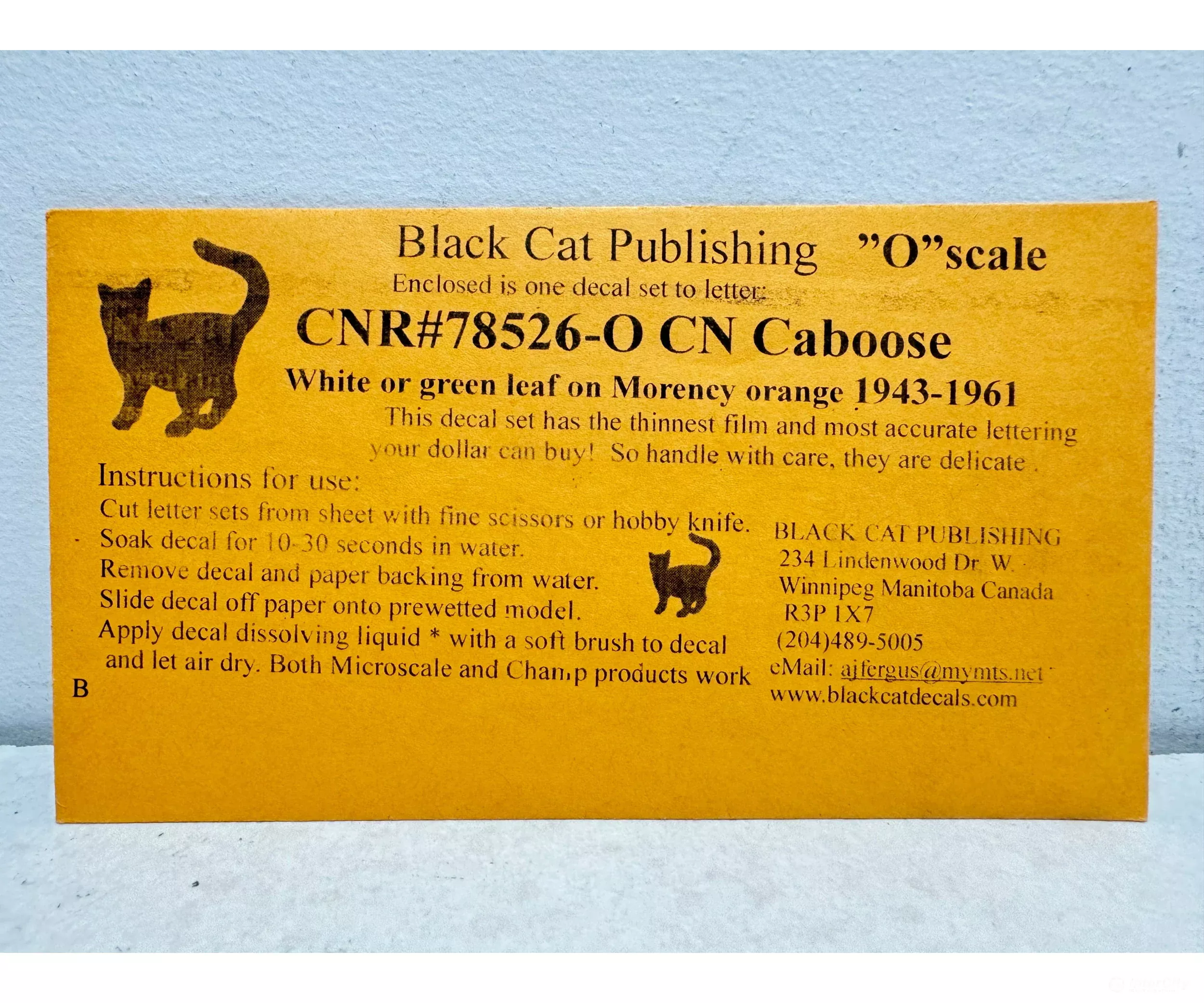 Black Cat Decals CNR78526-O O CNR O scale caboose with all 3 leaves