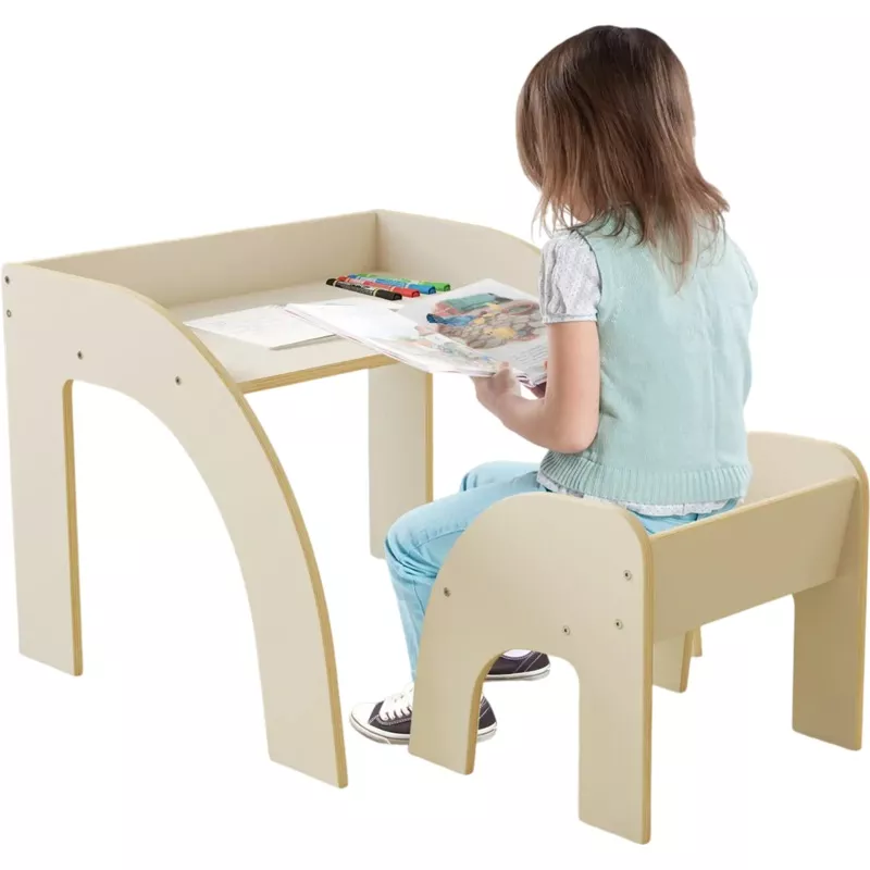 Costway Kids Table & Chair Set Wide Tabletop Curved Edges White 12865749 New White