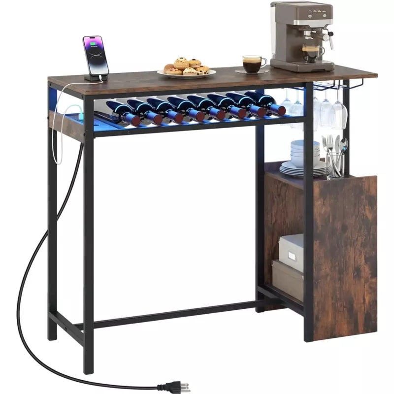 Costway Rectangular Bar Table w/ Charging Station LED Light 43661046 New