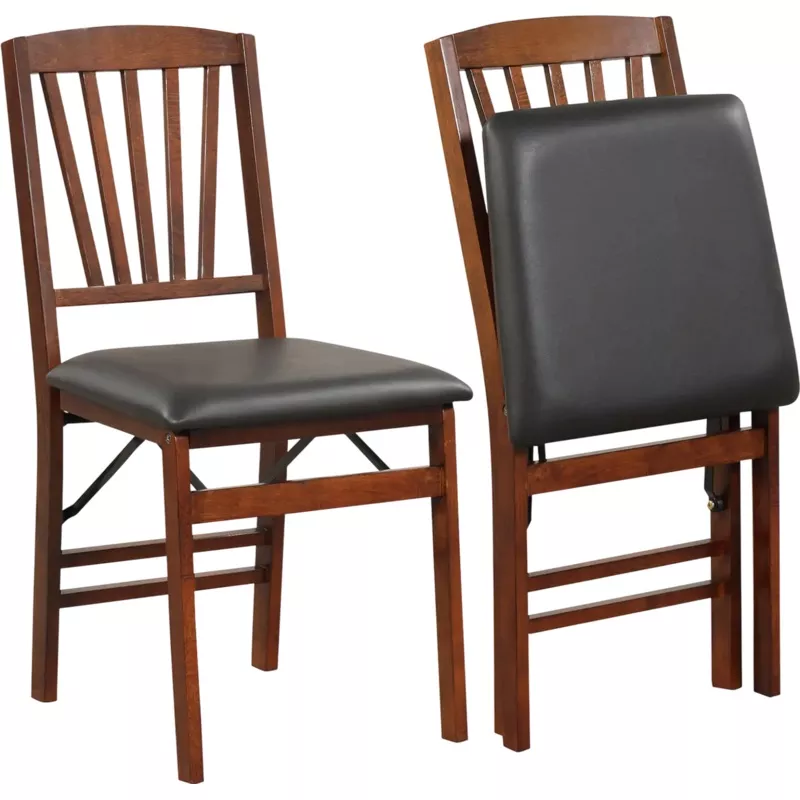 Costway Set of 2 Folding Dining Chairs Padded Seat Rubber Wood Frame 62417359 New