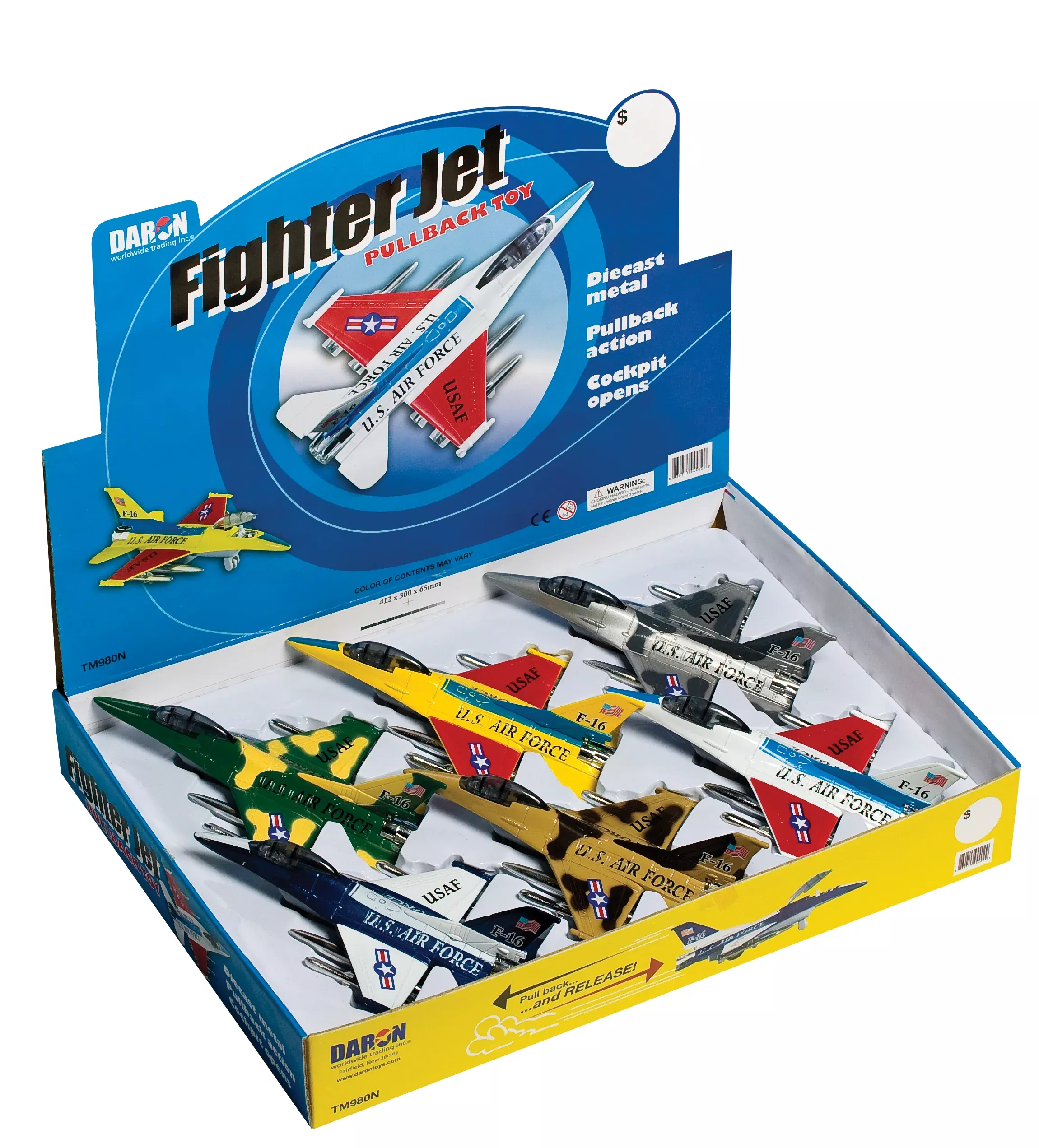 Daron Diecast Pullbacks TM980N Fighter Jet Pullback Toy 6 Piece Assortment
