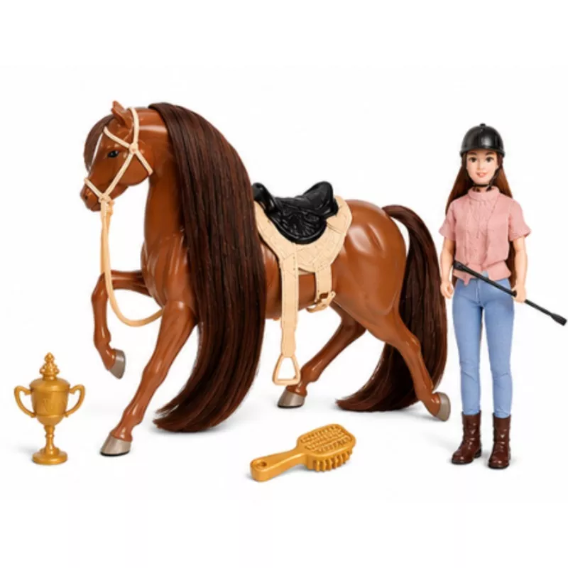Equestrian Doll and Toy Horse Pretend Play Set Brown