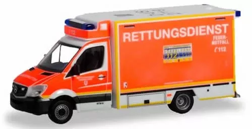 Herpa 94627 HO Scale Mercedes-Benz Sprinter Box-Body Van Ambulance – Assembled — First Responder (orange, white, German Lettering)
