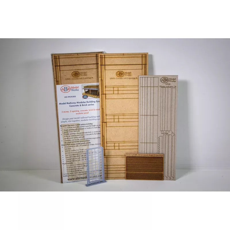 HO Scale - 3 storey, 2 opening, concrete, brick & window modular panel