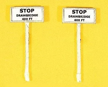 JL Innovative Design HO 847 Right of Way Signs, “Stop Drawbridge 400 Ft” Set (2)