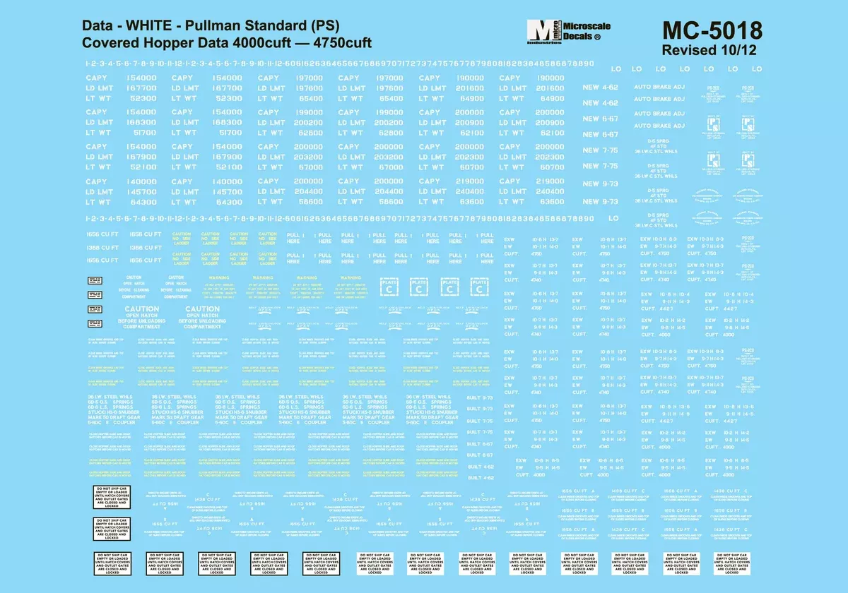 Microscale 5018 HO Scale White P-S 4750 Covered Hopper Data