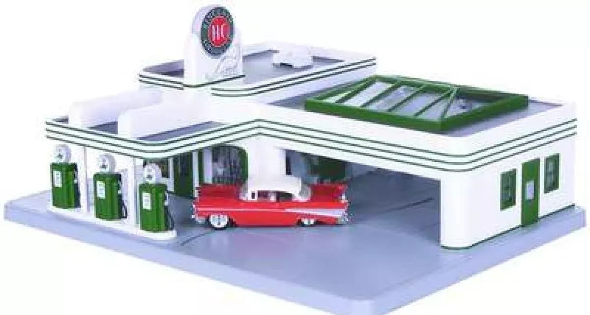 MTH 30-9101 Operating Sinclair Gas Station Building O Scale Used Damaged Box