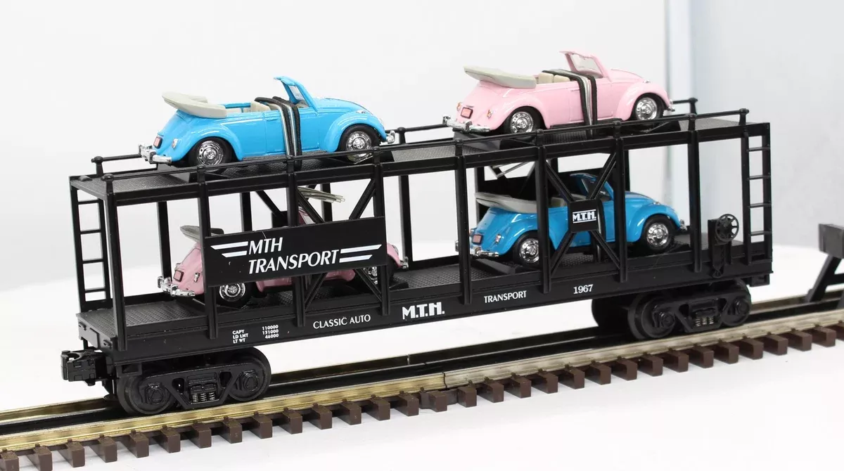 MTH Railking 30-76030 Auto Transportation Auto Carrier Flat Car W/4 VW Convertible Beetles O SCALE Like New