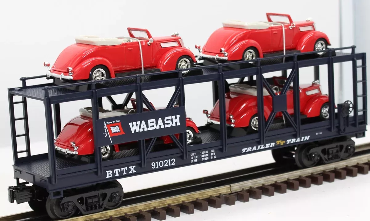 MTH Railking 30-76309 Wabash Auto Carrier Flat Car w/(4) ’37 V8 Convertibles O SCALE Like New