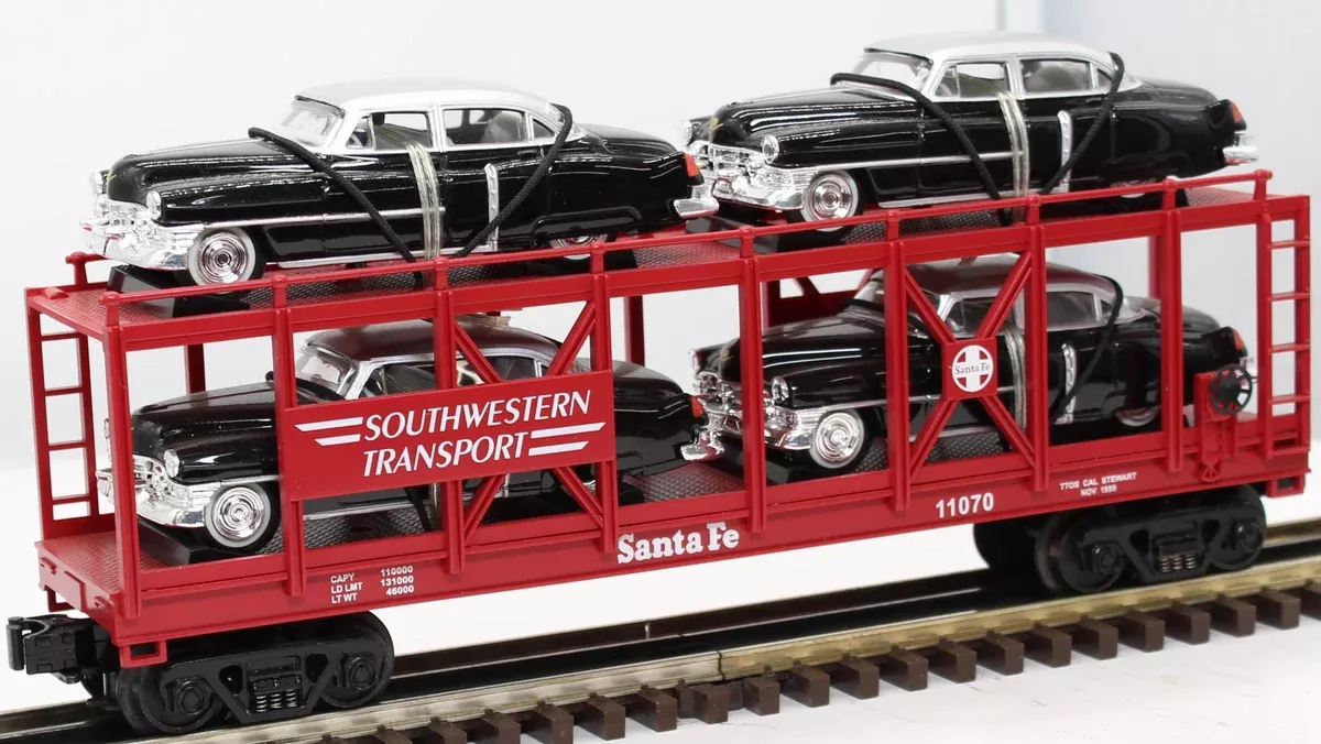 MTH Railking 30-7659 TTOS Auto Carrier Flat Car Featuring (4) 1952 Cadillacs O SCALE Like New