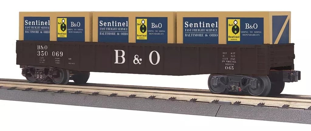 MTH RailKing O 30-72252 Gondola with Crates, Baltimore & Ohio #350069