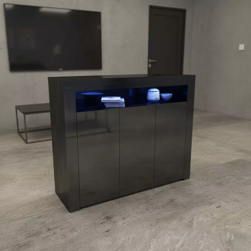 New Modern LED High Gloss Storage CabinetKitchen Cupboard | TV Stand | Buffet Sideboard Black