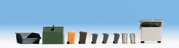 Noch 14825 Street Accessories -- Trash Cans & Dumpster Set HO Scale