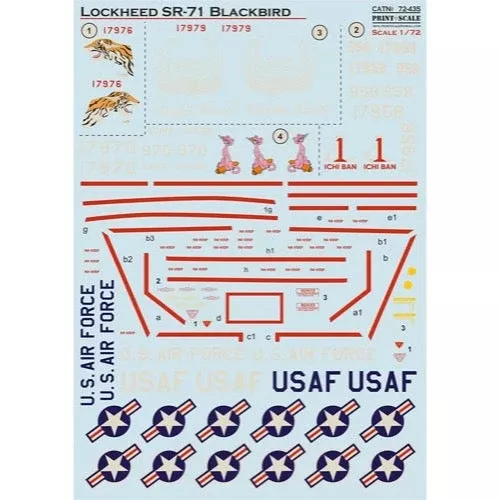 Print Scale 72435 1/72 Lockheed SR-71 Part-1 SR-71 Blackbird 61-7976 Decal Set