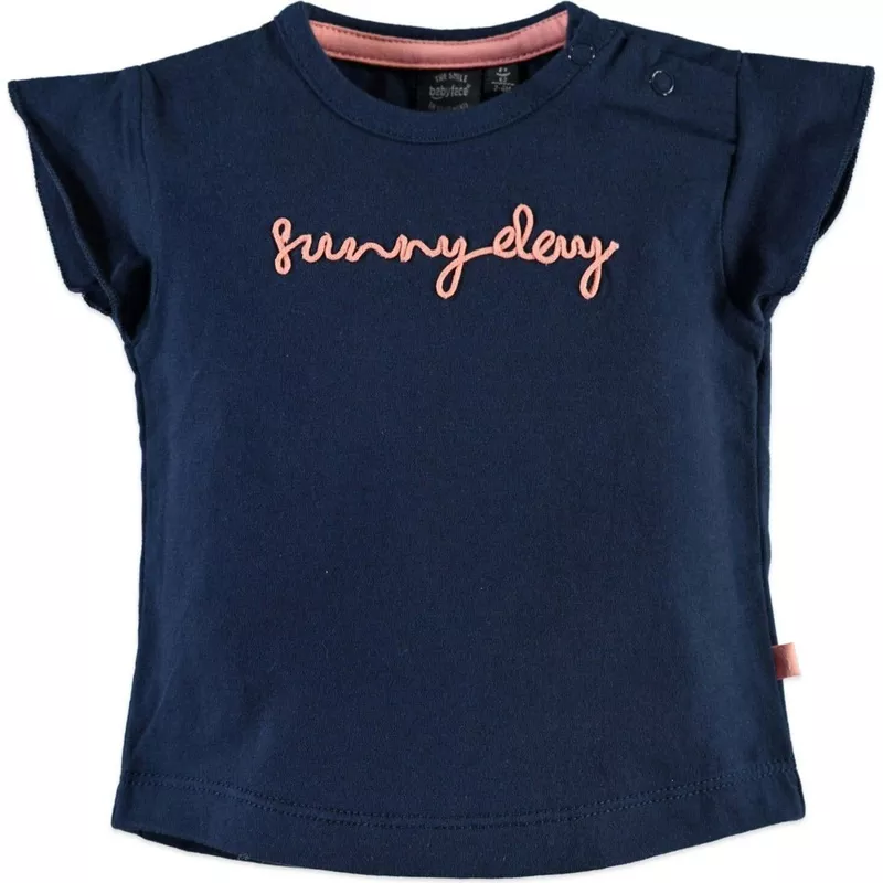 “Sunny Day” Print Short Ruffled Sleeve T-Shirt Midnight Blue