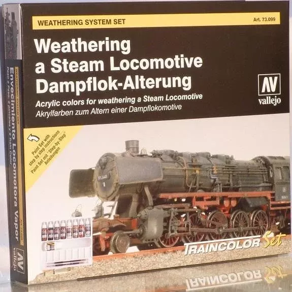 Vallejo 73099 17ml Bottle Weathering Steam Locomotive Model Color Paint Set (8 Colors & 30ml Matt Varnish)