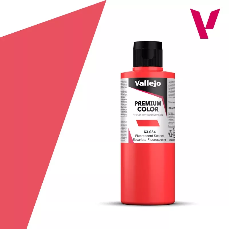 Vallejo Acrylic Paints 63034 Premium Color, Scarlet Fluorescent (200ml)