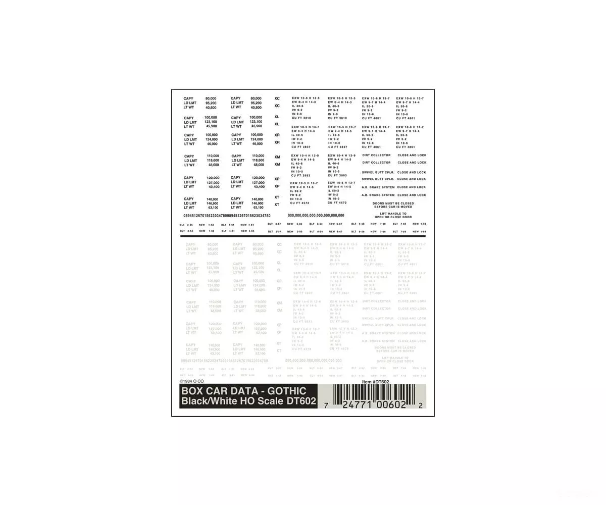 Woodland Scenics 602 Decal-Boxcar Data, Gothic